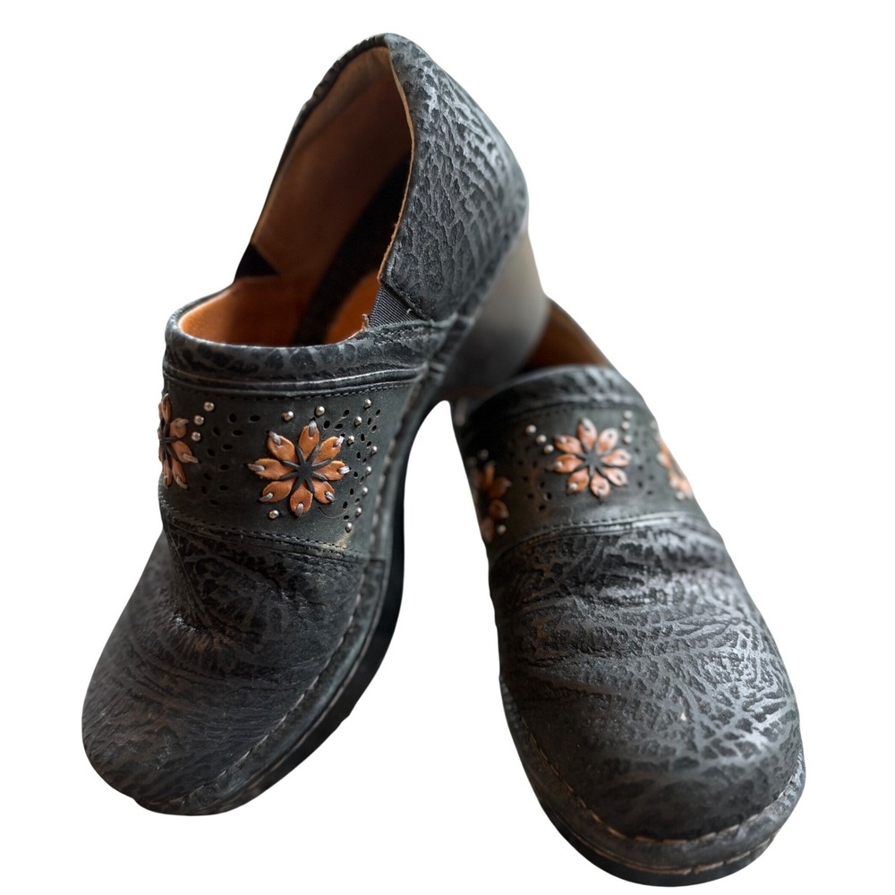 Ariat Leather Clogs Women 8B Black Floral Studded Embossed Western Excellent